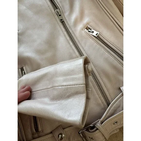 IRO PARIS Milaspe Light Baby Metallic Pink Lambskin Leather Moto Biker Jacket 38 - Picture 6 of 12